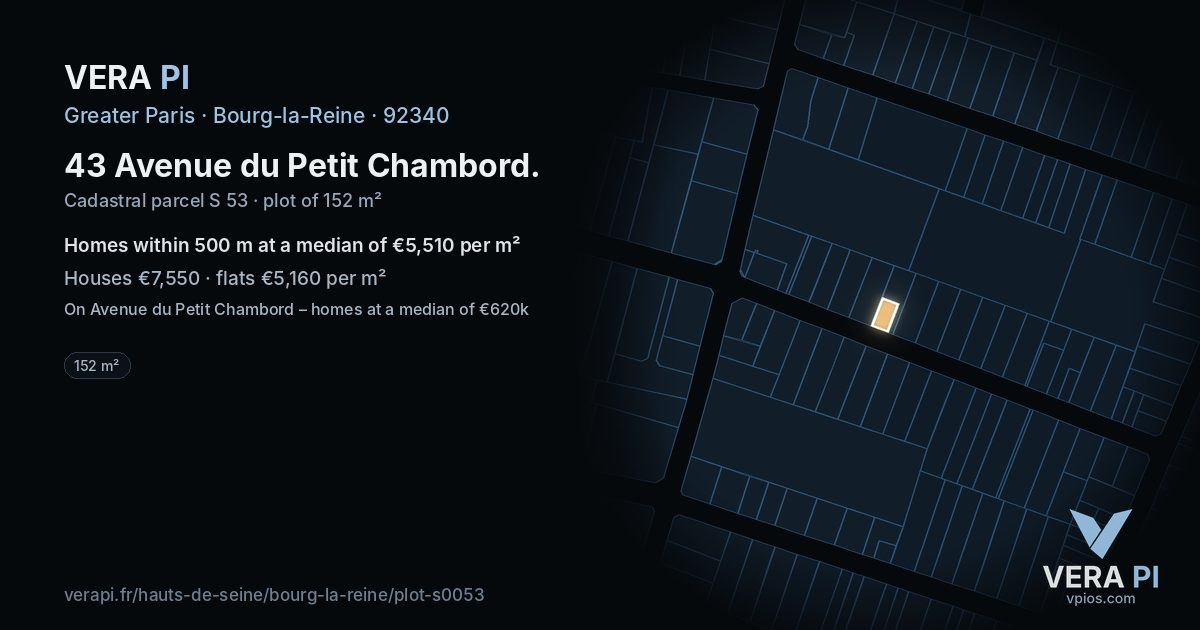 43 Avenue du Petit Chambord, Bourg-la-Reine at night – the plot lit, the parcels around coloured by the prices near them