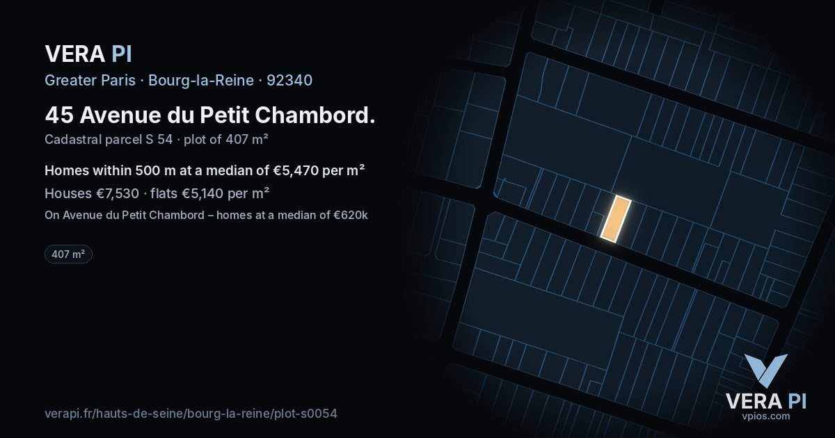 45 Avenue du Petit Chambord, Bourg-la-Reine at night – the plot lit, the parcels around coloured by the prices near them
