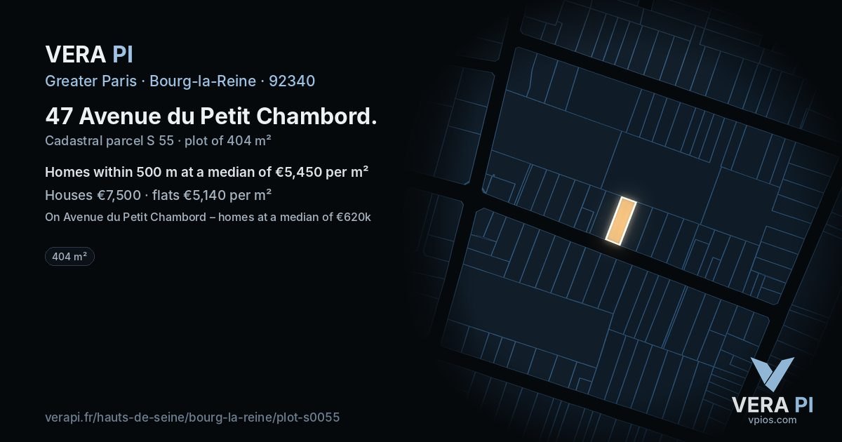 47 Avenue du Petit Chambord, Bourg-la-Reine at night – the plot lit, the parcels around coloured by the prices near them