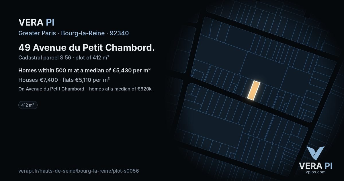 49 Avenue du Petit Chambord, Bourg-la-Reine at night – the plot lit, the parcels around coloured by the prices near them