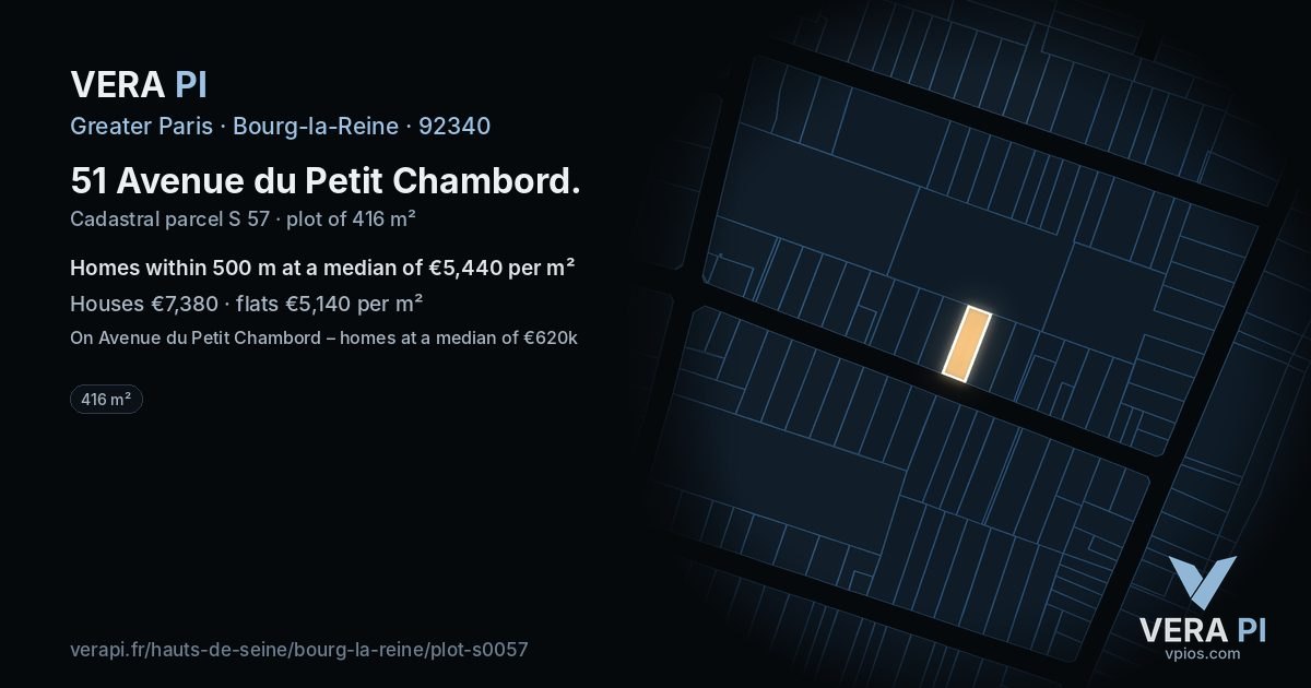 51 Avenue du Petit Chambord, Bourg-la-Reine at night – the plot lit, the parcels around coloured by the prices near them