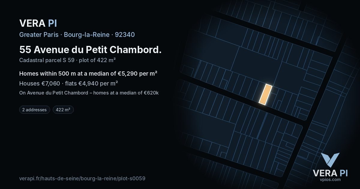 55 Avenue du Petit Chambord, Bourg-la-Reine at night – the plot lit, the parcels around coloured by the prices near them