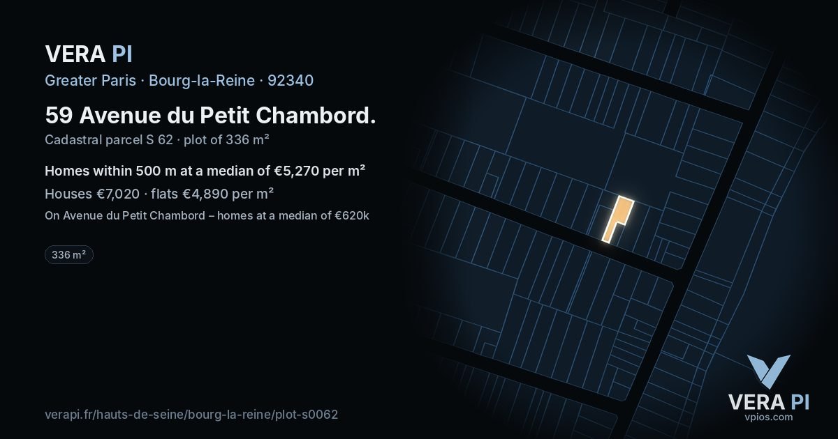 59 Avenue du Petit Chambord, Bourg-la-Reine at night – the plot lit, the parcels around coloured by the prices near them