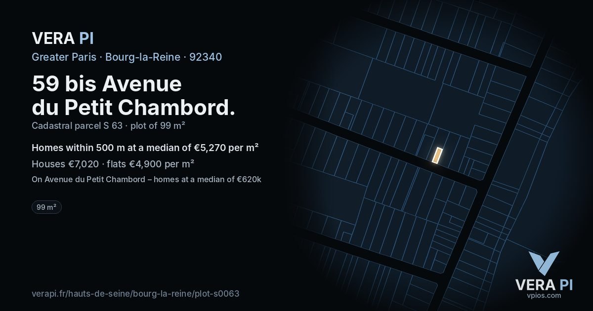 59 bis Avenue du Petit Chambord, Bourg-la-Reine at night – the plot lit, the parcels around coloured by the prices near them