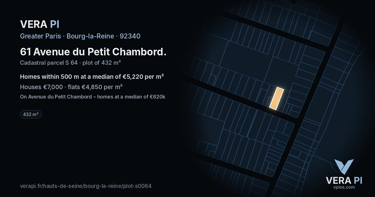 61 Avenue du Petit Chambord, Bourg-la-Reine at night – the plot lit, the parcels around coloured by the prices near them