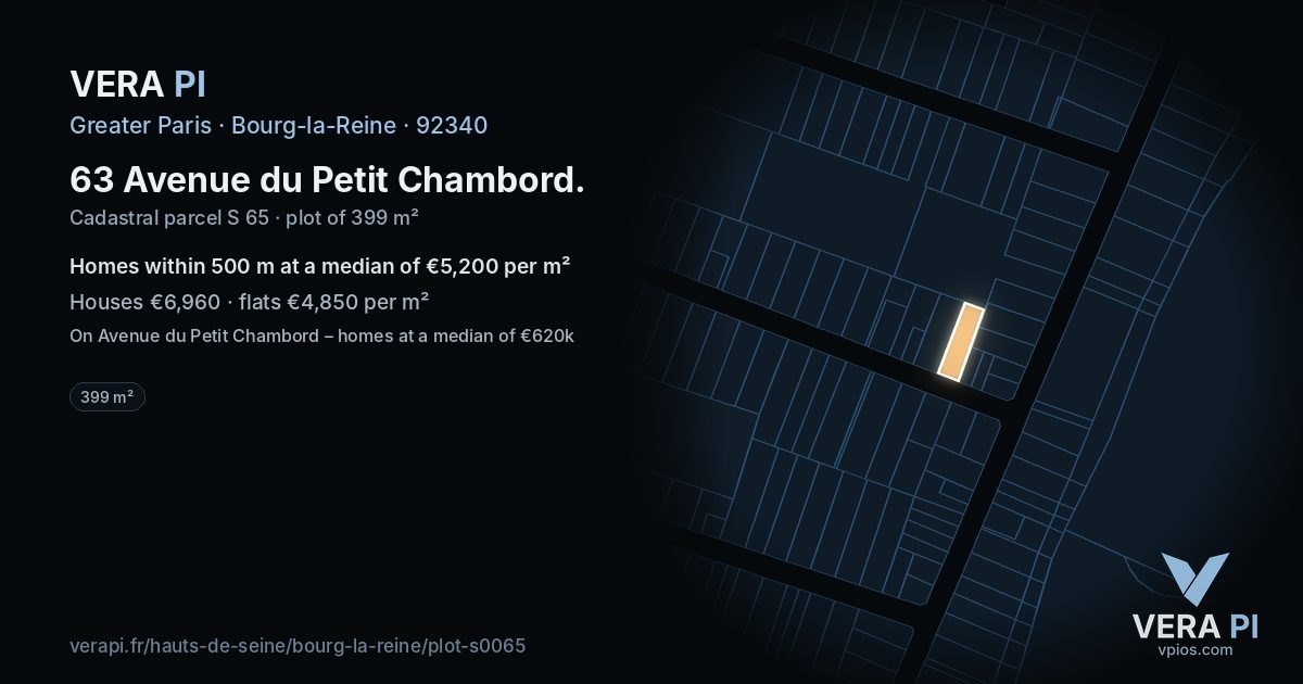 63 Avenue du Petit Chambord, Bourg-la-Reine at night – the plot lit, the parcels around coloured by the prices near them