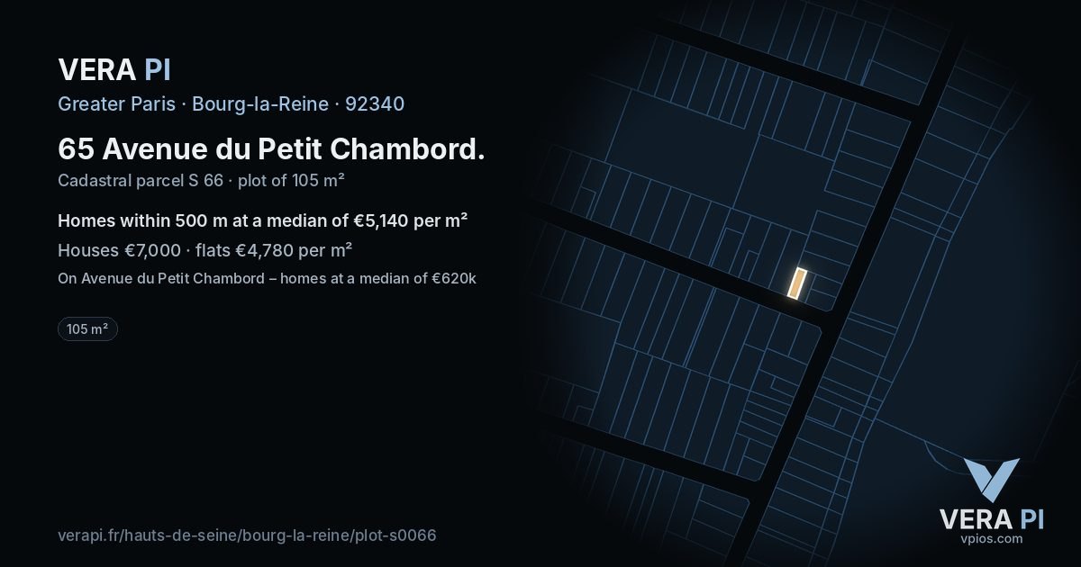65 Avenue du Petit Chambord, Bourg-la-Reine at night – the plot lit, the parcels around coloured by the prices near them
