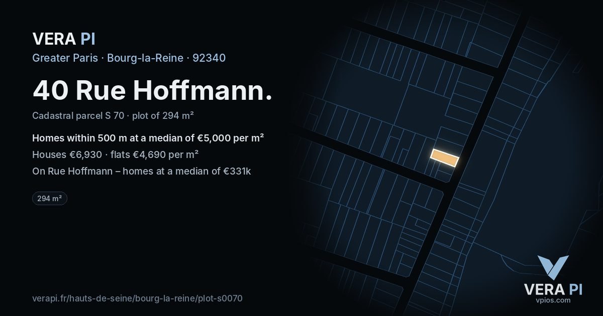 40 Rue Hoffmann, Bourg-la-Reine at night – the plot lit, the parcels around coloured by the prices near them