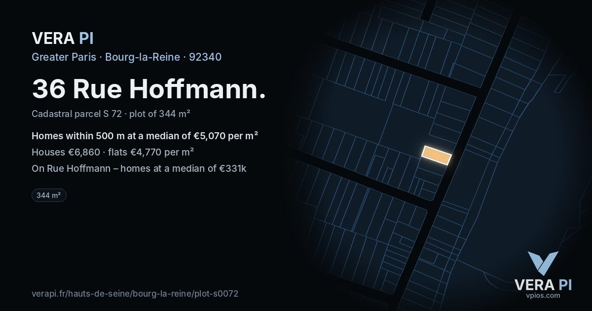 36 Rue Hoffmann, Bourg-la-Reine at night – the plot lit, the parcels around coloured by the prices near them