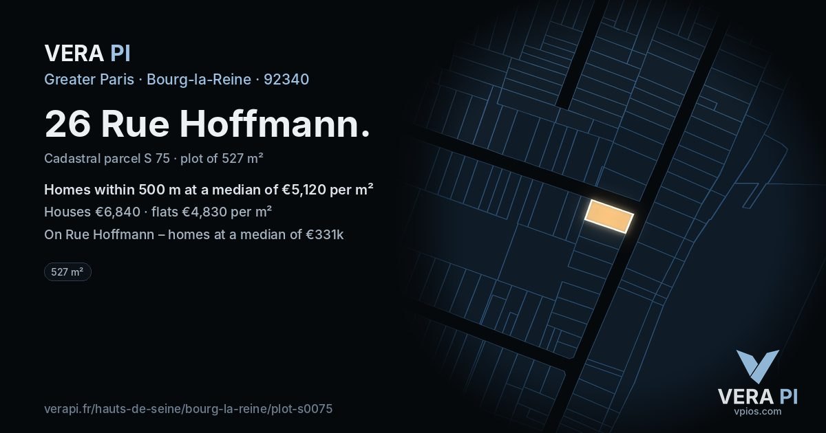 26 Rue Hoffmann, Bourg-la-Reine at night – the plot lit, the parcels around coloured by the prices near them