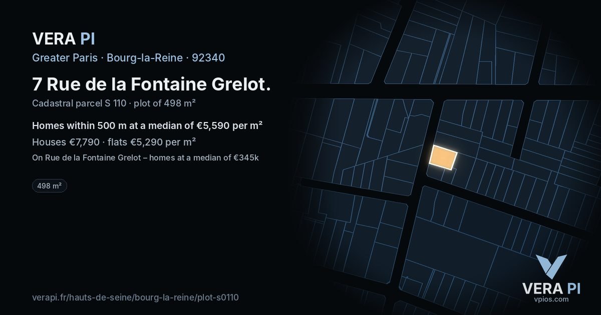 7 Rue de la Fontaine Grelot, Bourg-la-Reine at night – the plot lit, the parcels around coloured by the prices near them