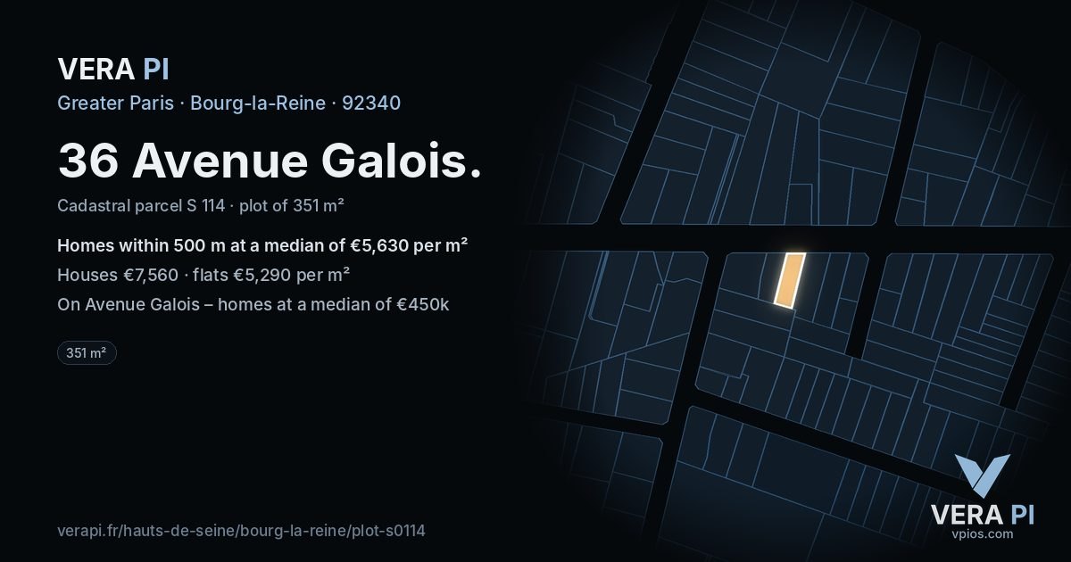 36 Avenue Galois, Bourg-la-Reine at night – the plot lit, the parcels around coloured by the prices near them