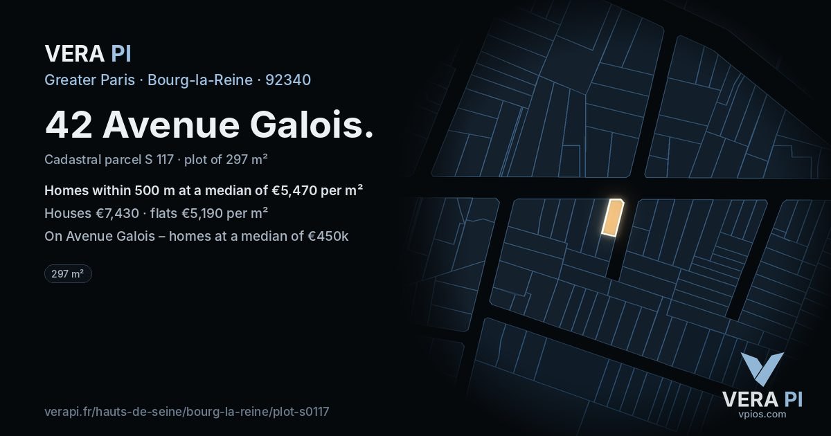42 Avenue Galois, Bourg-la-Reine at night – the plot lit, the parcels around coloured by the prices near them
