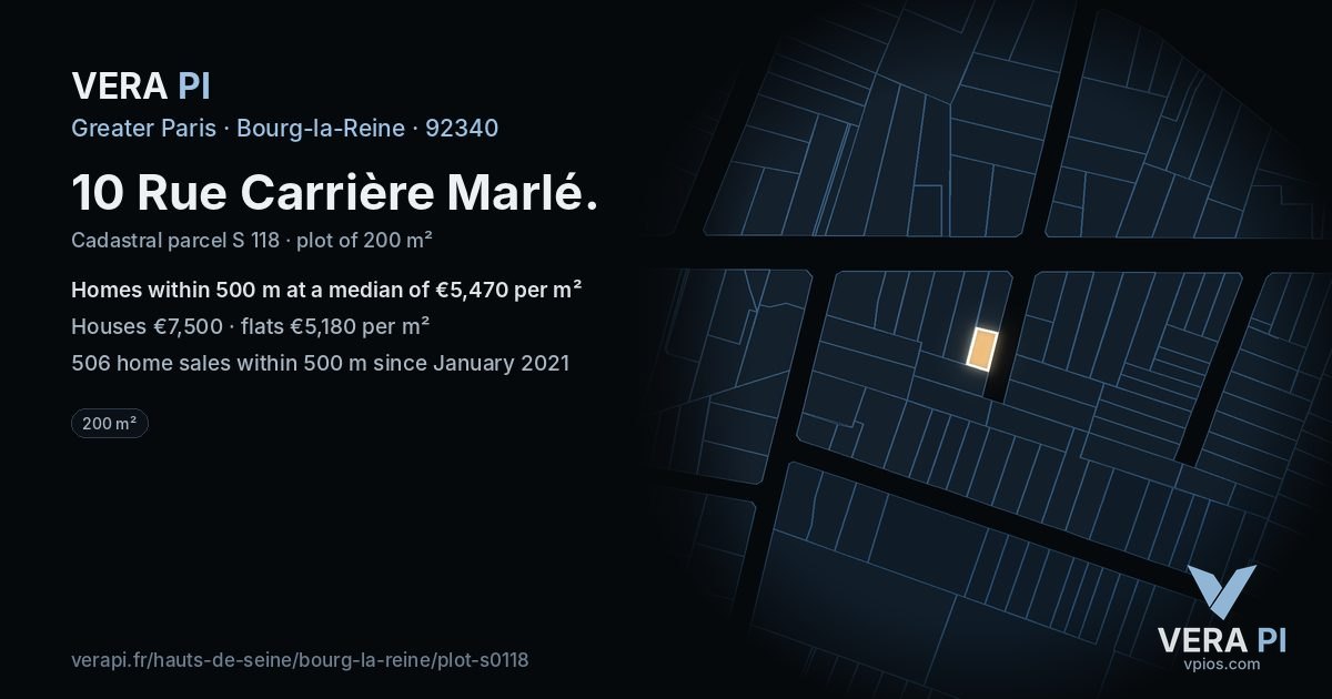 10 Rue Carrière Marlé, Bourg-la-Reine at night – the plot lit, the parcels around coloured by the prices near them