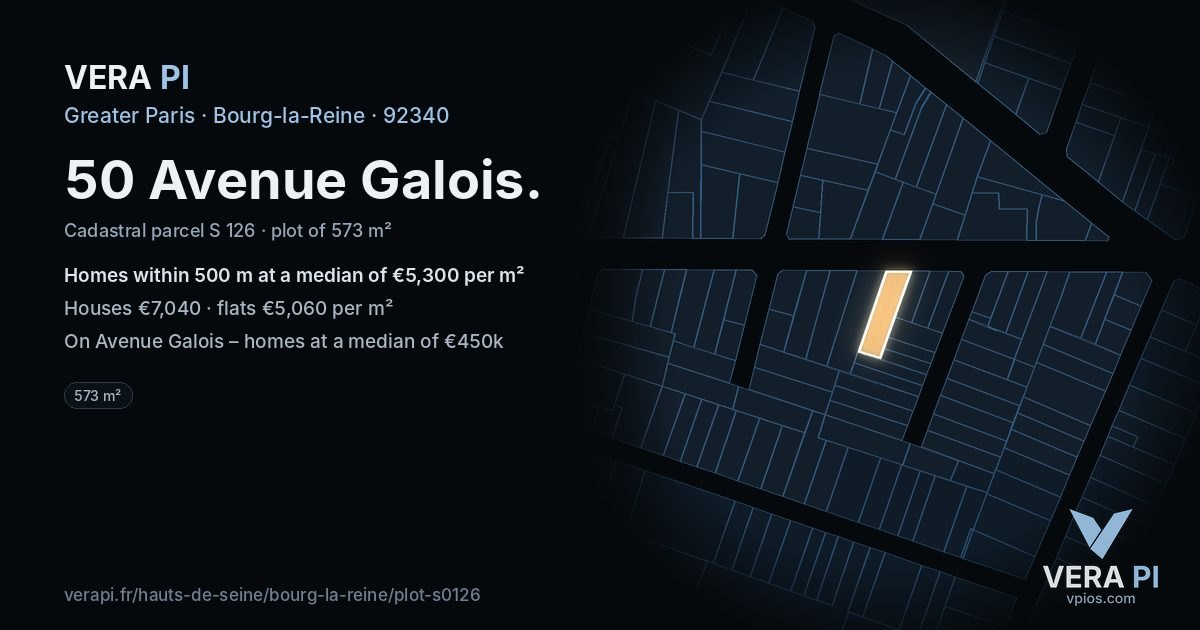 50 Avenue Galois, Bourg-la-Reine at night – the plot lit, the parcels around coloured by the prices near them