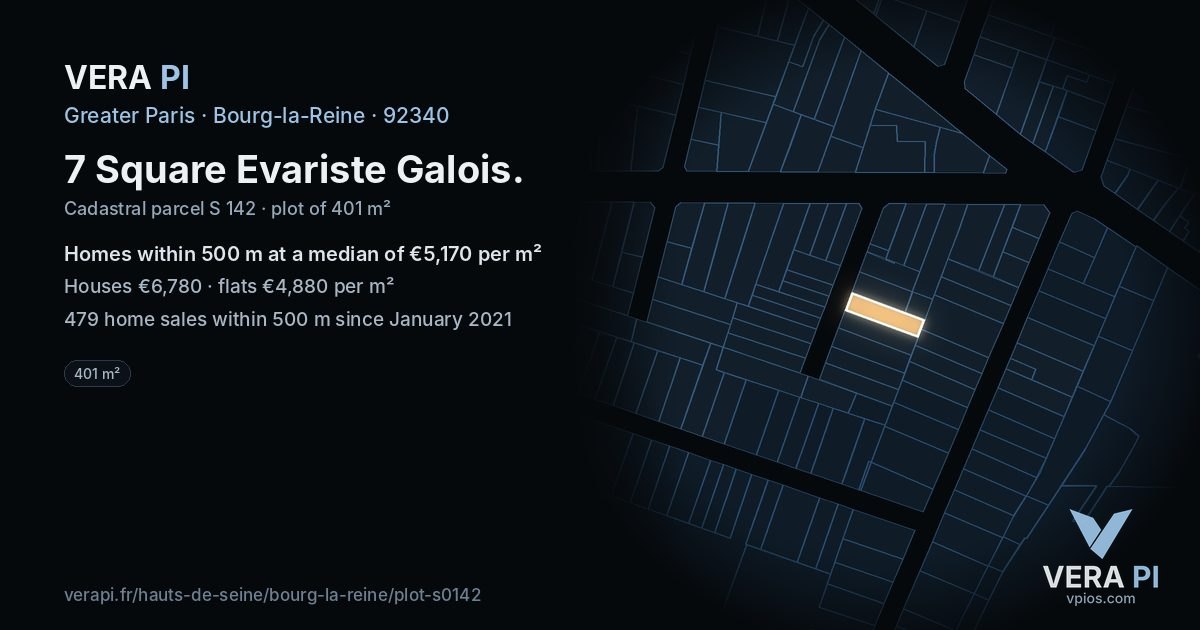 7 Square Evariste Galois, Bourg-la-Reine at night – the plot lit, the parcels around coloured by the prices near them