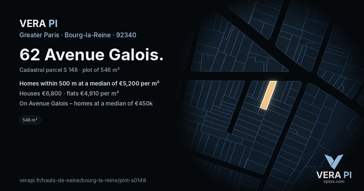 62 Avenue Galois, Bourg-la-Reine at night – the plot lit, the parcels around coloured by the prices near them