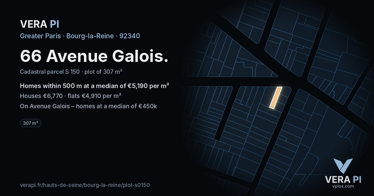 66 Avenue Galois, Bourg-la-Reine at night – the plot lit, the parcels around coloured by the prices near them