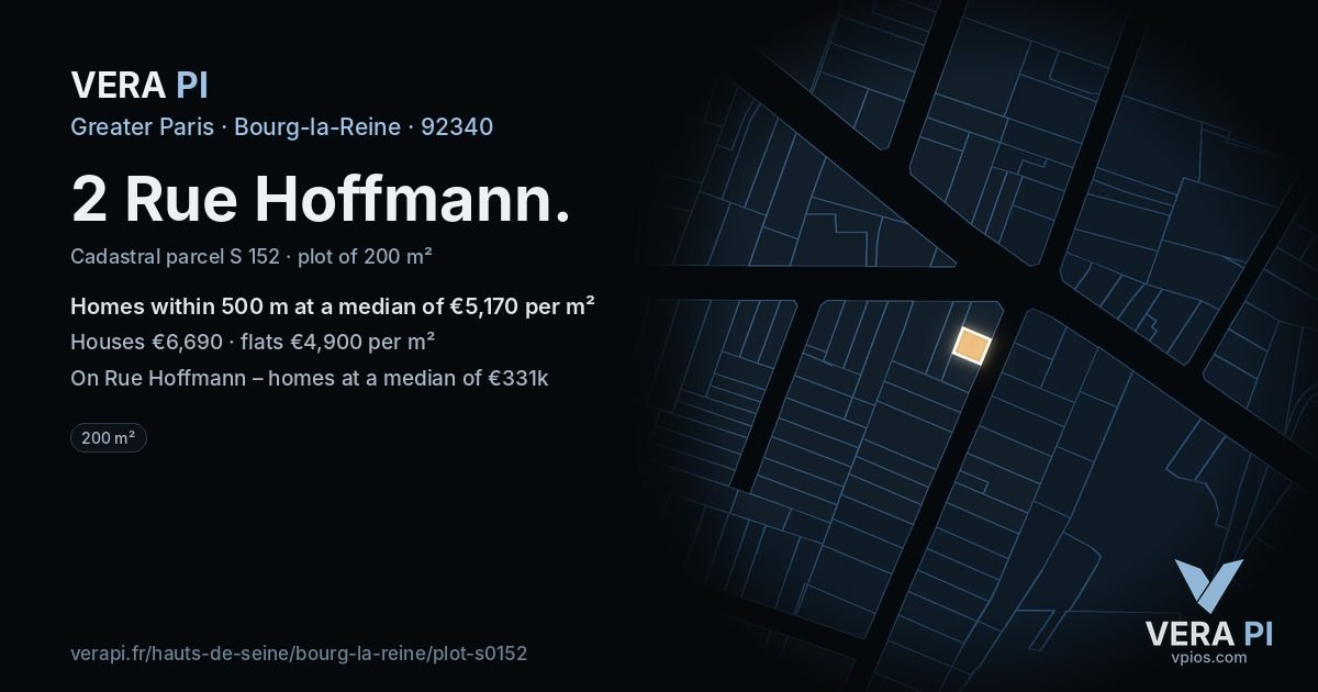2 Rue Hoffmann, Bourg-la-Reine at night – the plot lit, the parcels around coloured by the prices near them