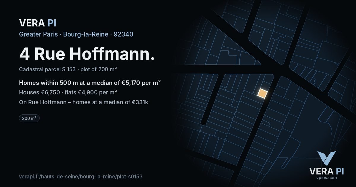 4 Rue Hoffmann, Bourg-la-Reine at night – the plot lit, the parcels around coloured by the prices near them