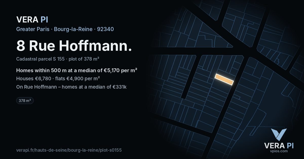 8 Rue Hoffmann, Bourg-la-Reine at night – the plot lit, the parcels around coloured by the prices near them