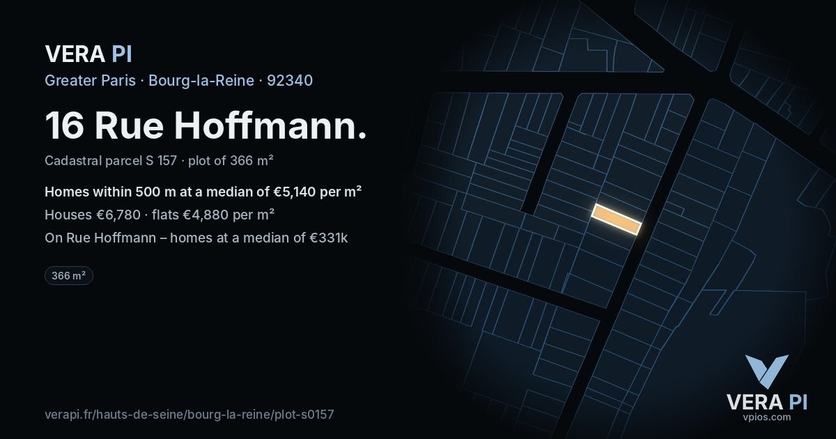 16 Rue Hoffmann, Bourg-la-Reine at night – the plot lit, the parcels around coloured by the prices near them