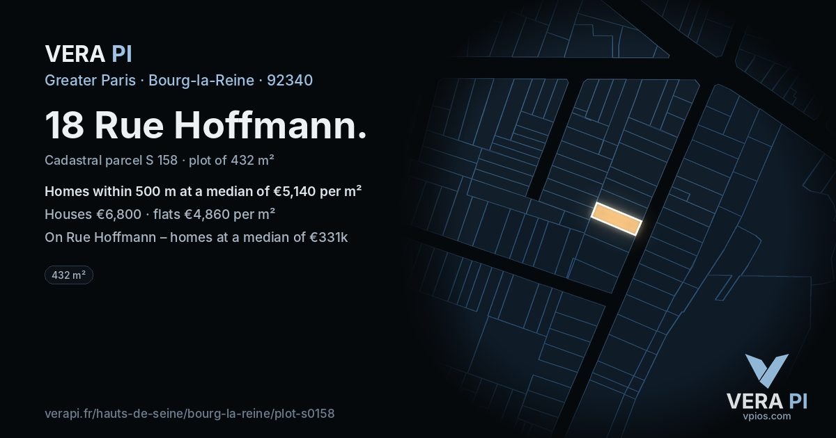 18 Rue Hoffmann, Bourg-la-Reine at night – the plot lit, the parcels around coloured by the prices near them