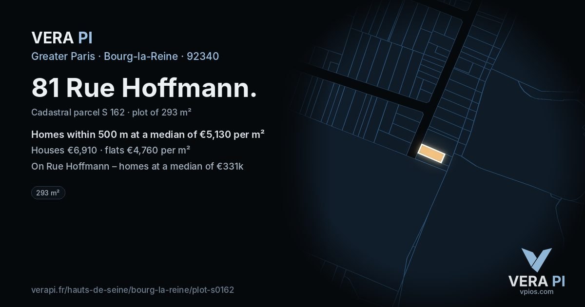 81 Rue Hoffmann, Bourg-la-Reine at night – the plot lit, the parcels around coloured by the prices near them