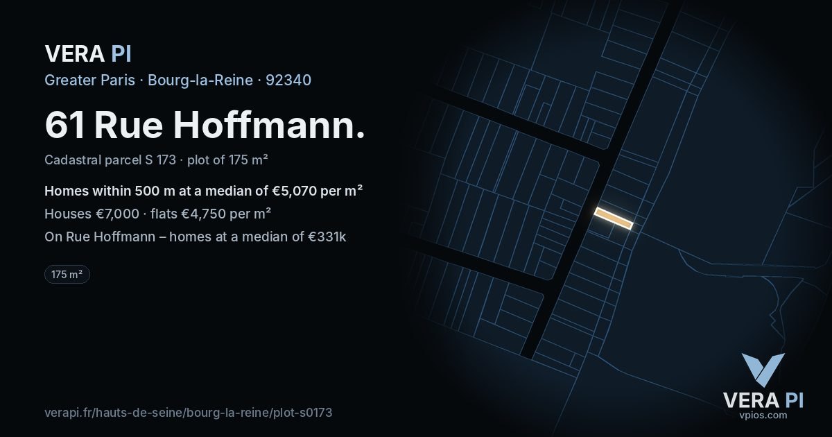 61 Rue Hoffmann, Bourg-la-Reine at night – the plot lit, the parcels around coloured by the prices near them