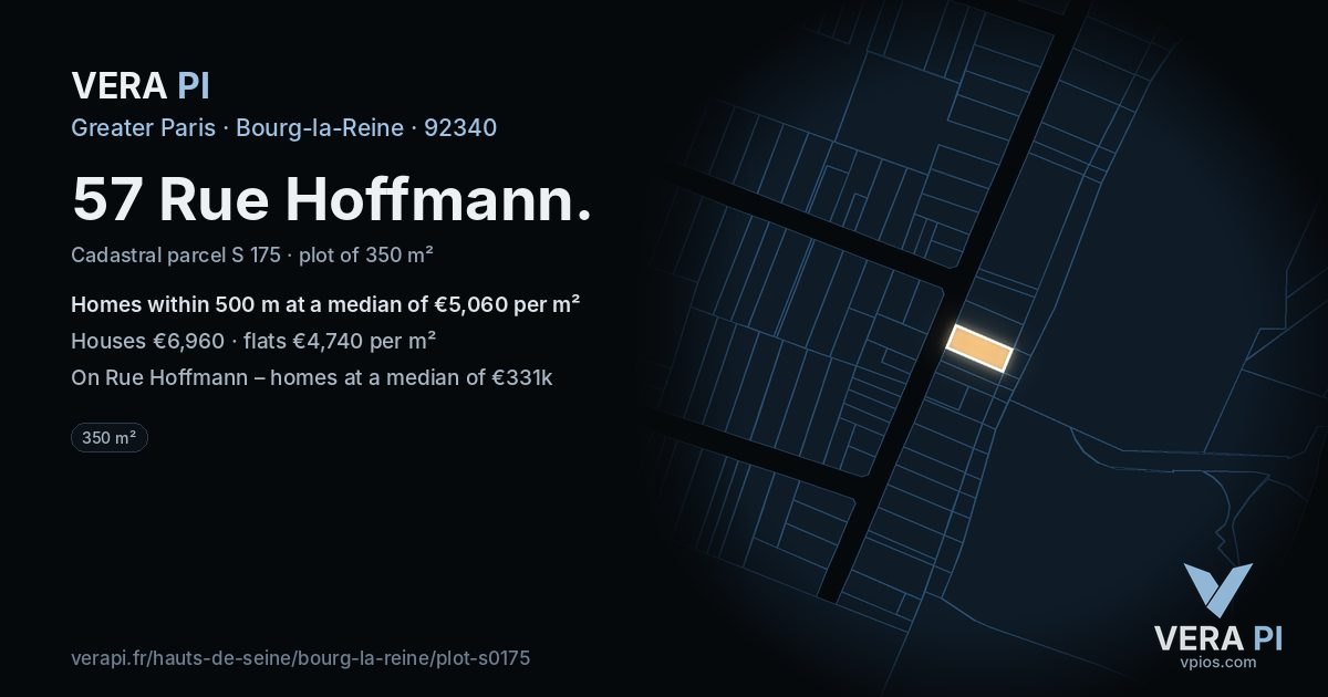 57 Rue Hoffmann, Bourg-la-Reine at night – the plot lit, the parcels around coloured by the prices near them