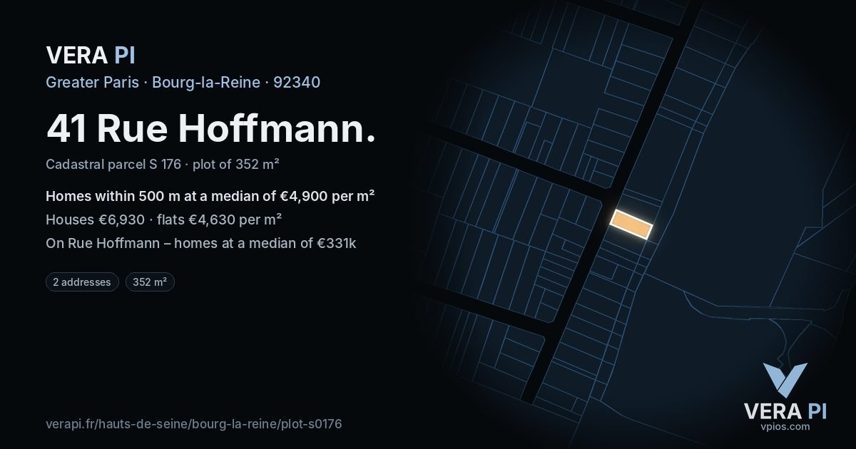 41 Rue Hoffmann, Bourg-la-Reine at night – the plot lit, the parcels around coloured by the prices near them