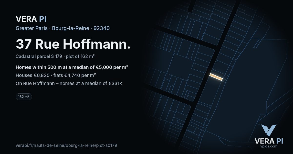 37 Rue Hoffmann, Bourg-la-Reine at night – the plot lit, the parcels around coloured by the prices near them