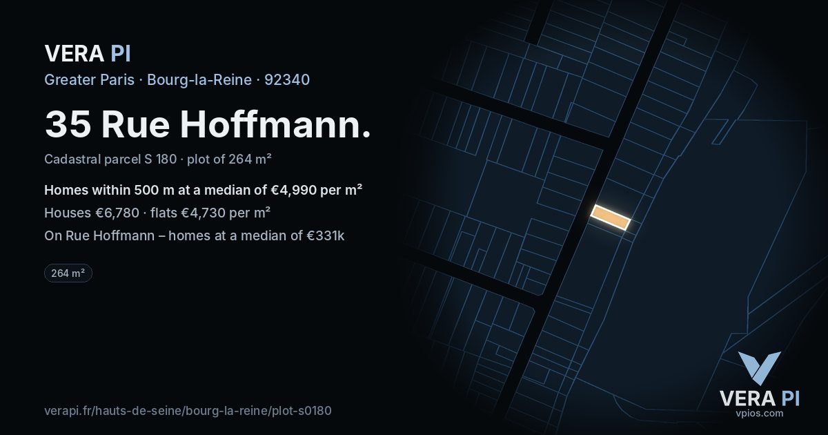 35 Rue Hoffmann, Bourg-la-Reine at night – the plot lit, the parcels around coloured by the prices near them