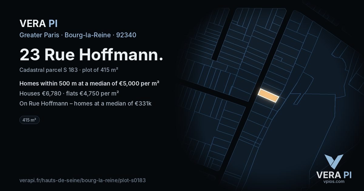 23 Rue Hoffmann, Bourg-la-Reine at night – the plot lit, the parcels around coloured by the prices near them