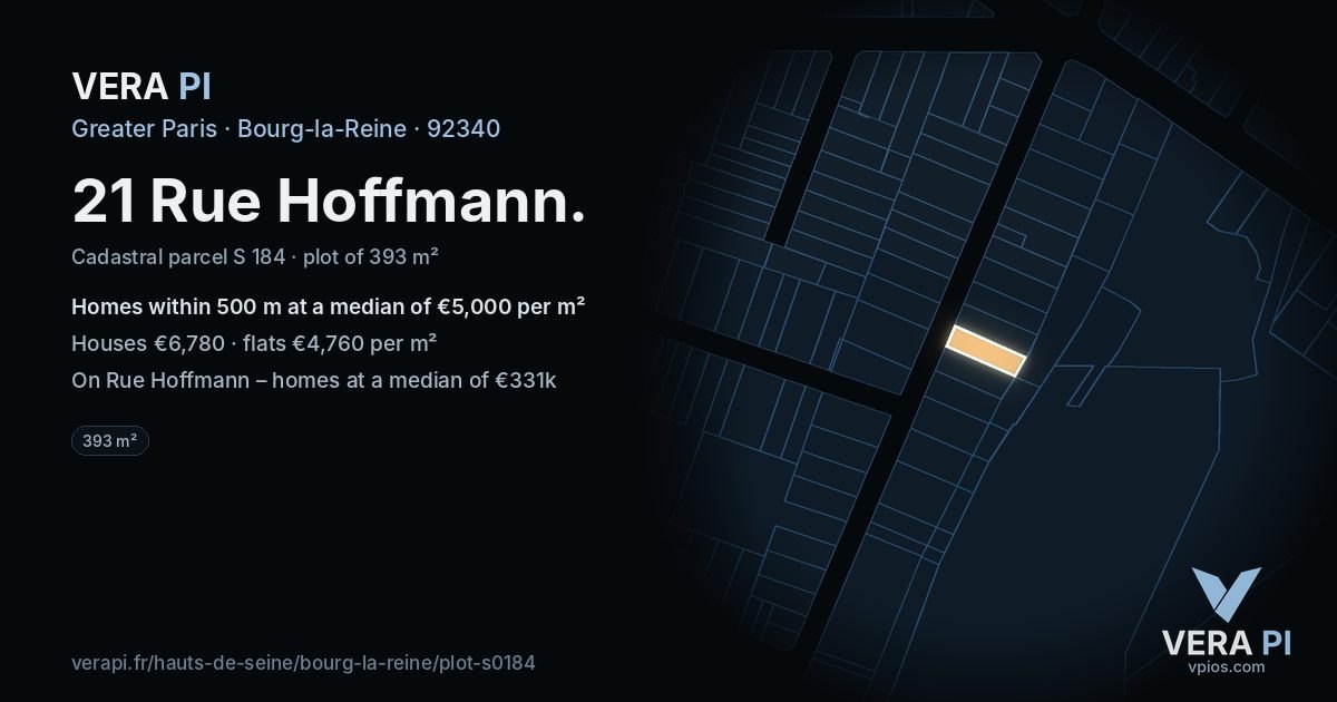 21 Rue Hoffmann, Bourg-la-Reine at night – the plot lit, the parcels around coloured by the prices near them