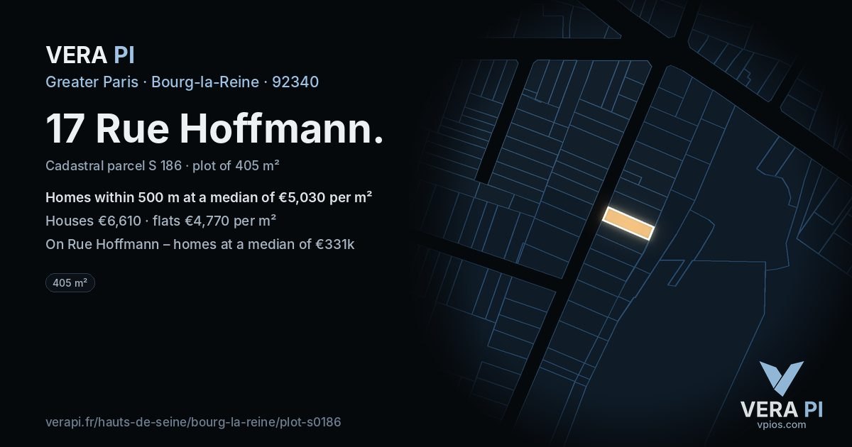 17 Rue Hoffmann, Bourg-la-Reine at night – the plot lit, the parcels around coloured by the prices near them