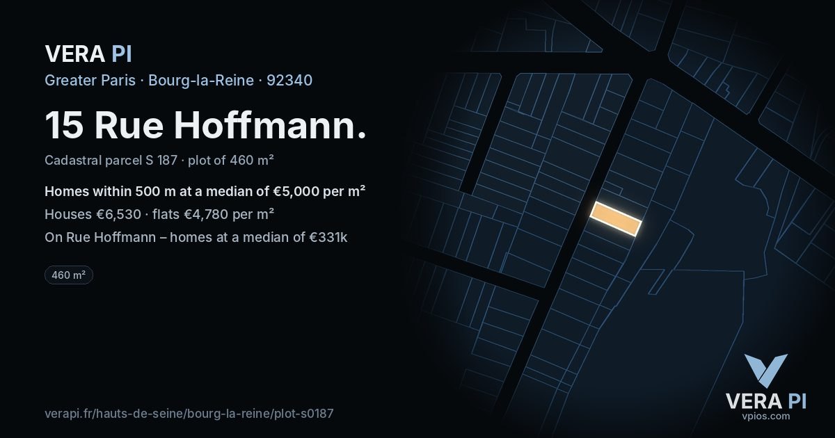15 Rue Hoffmann, Bourg-la-Reine at night – the plot lit, the parcels around coloured by the prices near them