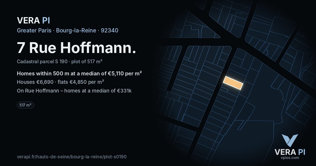 7 Rue Hoffmann, Bourg-la-Reine at night – the plot lit, the parcels around coloured by the prices near them