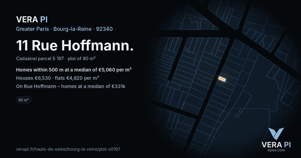 11 Rue Hoffmann, Bourg-la-Reine at night – the plot lit, the parcels around coloured by the prices near them