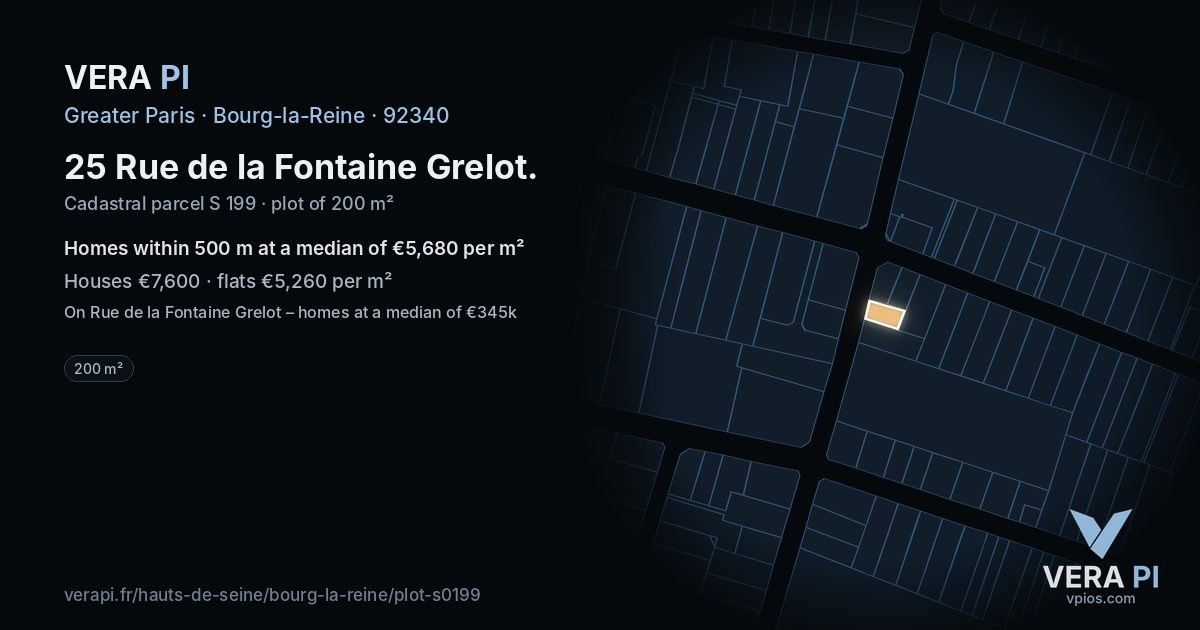 25 Rue de la Fontaine Grelot, Bourg-la-Reine at night – the plot lit, the parcels around coloured by the prices near them