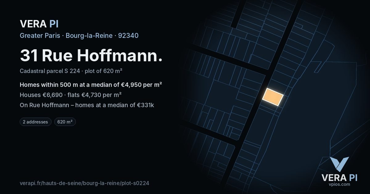 31 Rue Hoffmann, Bourg-la-Reine at night – the plot lit, the parcels around coloured by the prices near them