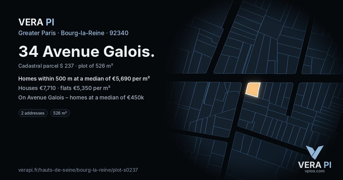 34 Avenue Galois, Bourg-la-Reine at night – the plot lit, the parcels around coloured by the prices near them