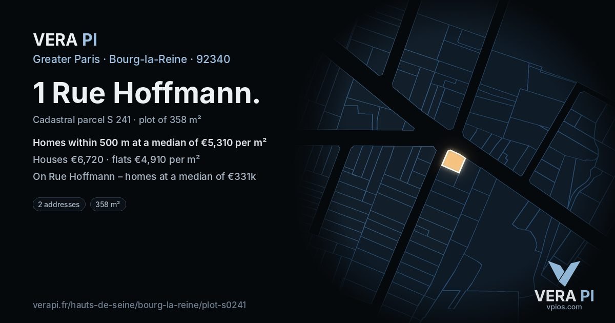 1 Rue Hoffmann, Bourg-la-Reine at night – the plot lit, the parcels around coloured by the prices near them