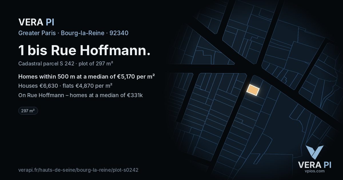1 bis Rue Hoffmann, Bourg-la-Reine at night – the plot lit, the parcels around coloured by the prices near them