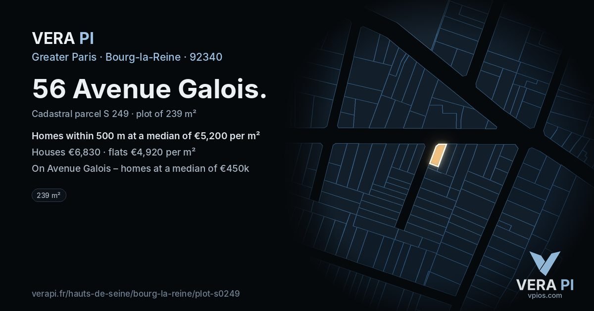 56 Avenue Galois, Bourg-la-Reine at night – the plot lit, the parcels around coloured by the prices near them