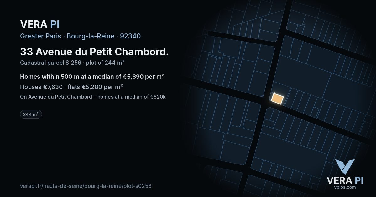 33 Avenue du Petit Chambord, Bourg-la-Reine at night – the plot lit, the parcels around coloured by the prices near them