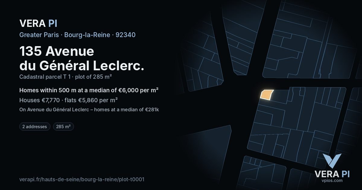 135 Avenue du Général Leclerc, Bourg-la-Reine at night – the plot lit, the parcels around coloured by the prices near them