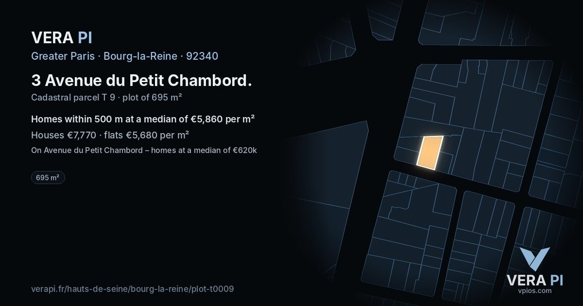 3 Avenue du Petit Chambord, Bourg-la-Reine at night – the plot lit, the parcels around coloured by the prices near them
