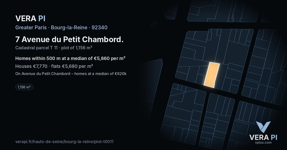 7 Avenue du Petit Chambord, Bourg-la-Reine at night – the plot lit, the parcels around coloured by the prices near them