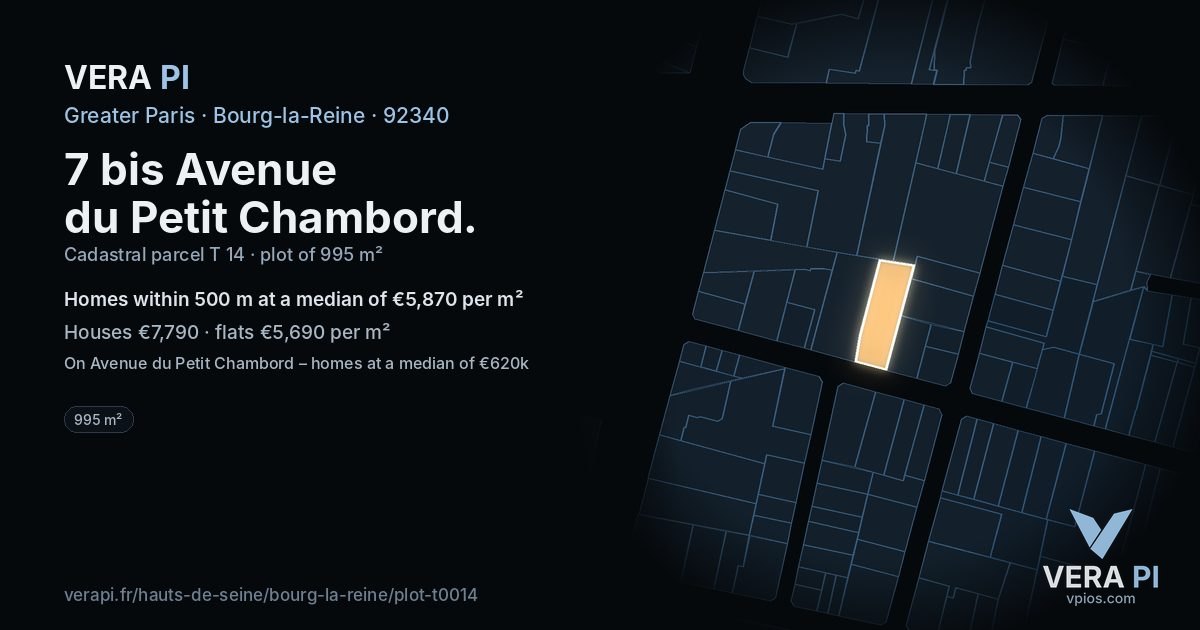 7 bis Avenue du Petit Chambord, Bourg-la-Reine at night – the plot lit, the parcels around coloured by the prices near them